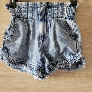 High-Waisted Light Blue Frayed Jean Shorts